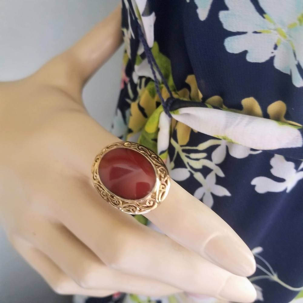 Technibond Gold Ring with Deep Brown Stone